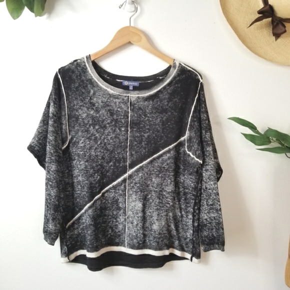 Democracy Sweaters - Democracy Sweater Black White Reverse Print Seamed Lightweight Cotton S